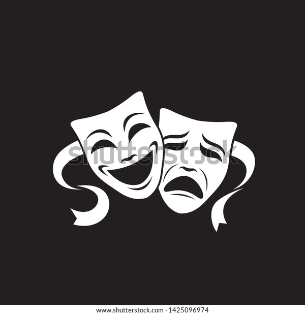 illustration of comedy and tragedy theatrical\
masks isolated on white\
background