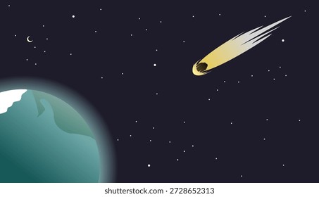 Ilustración de cometa y tierra con vista espacial