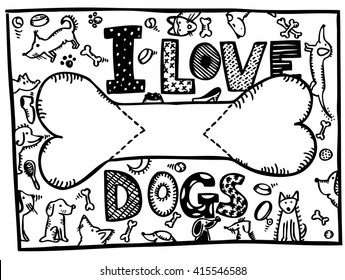 Illustration of comic dogs with bone