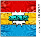 illustration of Comic strip and dot pattern layout frame with superhero text