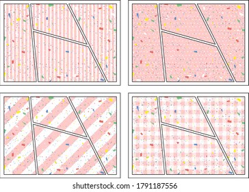 illustration of Comic strip and dot,stripe,gingham checked pattern     layout frame