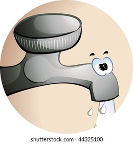 Illustration of comic tap with water	