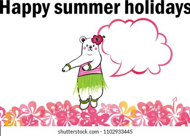 Illustration of comical and cute polar bear characters and 
Summer greeting card design of resort image