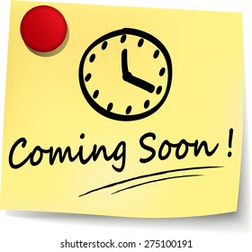 illustration of coming soon yellow note concept sign