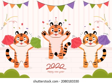 Illustration commemorating the year of the tiger in 2022. The tigers are having a New Year's party.