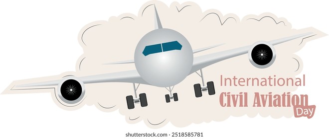 Illustration of a commercial airplane taking off, celebrating International Civil Aviation Day.