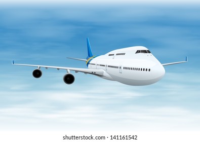 Illustration of a commerical aircraft in flight