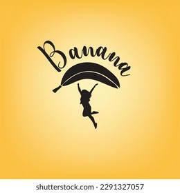 Illustration for the common fruit banana. Vector silhouette.