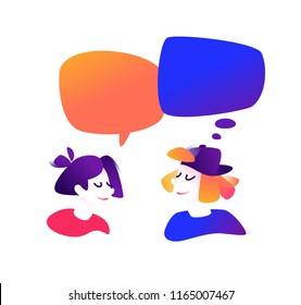 Illustration of a communicating guy and a girl. Vector illustration. Cute characters in a comic, cartoon style. Communication, chatting on the Internet. The illustration  on a white background.