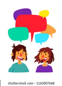 Illustration of a communicating guy and a girl. Vector illustration. Cute characters in a comic, cartoon style. Communication, chatting on the Internet. Mascots.
