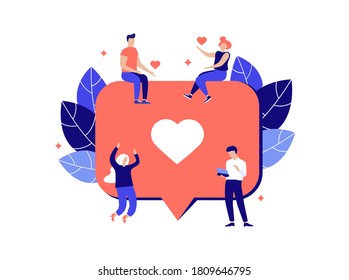 Illustration of communication over the Internet, social networks, messages, website, chat, video, like