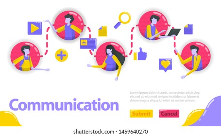 Illustration of communication. people are connected to each other in communication and community line. social media connects people. Flat vector concept for Landing page, website, mobile, apps, banner