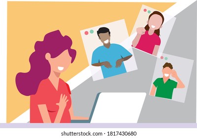 An illustration of communication using sign language esepecially by deaf people