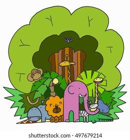Illustration Company Cartoon Animals in the Jungle