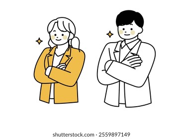 Illustration of a company employee with his arms crossed proudly