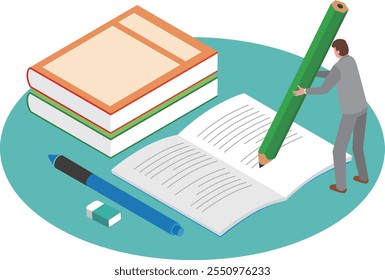 Ilustração de um funcionário da empresa estudando