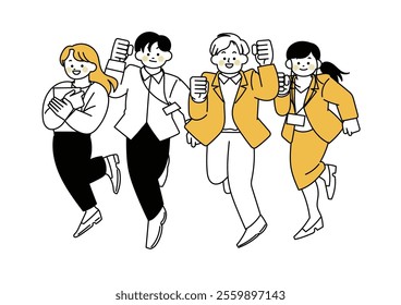 Illustration of company employees jumping