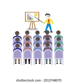 Ilustración de la presentación de la empresa a un público, apto para libros de negocios y revistas, y para empresas financieras y de otro tipo.