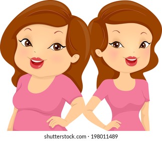 Illustration Comparing a Chubby Girl and a Skinny One