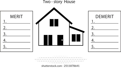 Illustration comparing merit and demerit of two-story house