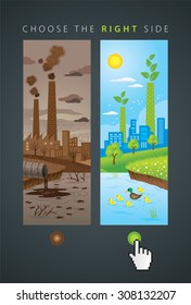 Illustration of comparison between dust industry and ecology clean city