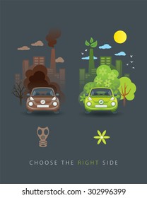 Illustration Of Comparison Between Old Brown Car And New Eco Car