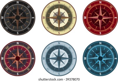 Illustration of compass in 6 color variation