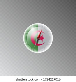 Illustration of a compass with the flag of ALGERIA on a transparent background. 
