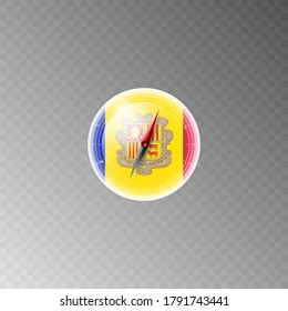 Illustration of a compass with the flag of ANDORRA on a transparent background. Recreation, entertainment, tours, travel, walks, routes in my country.
