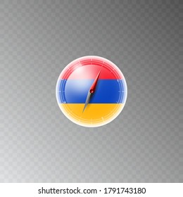 Illustration of a compass with the flag of ARMENIA on a transparent background. Recreation, entertainment, tours, travel, walks, routes in my country.