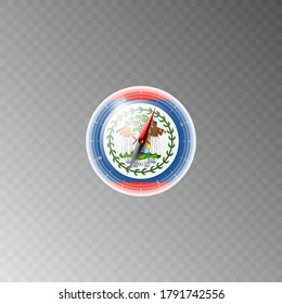 Illustration of a compass with the flag of BELIZE on a transparent background. Recreation, entertainment, tours, travel, walks, routes in my country.