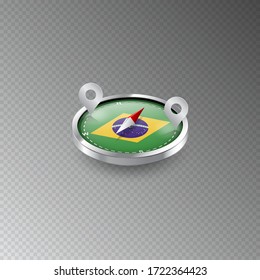 Illustration of a compass with the flag of Brazil on a transparent background. Recreation, entertainment, tours, cruises, travel, walks, routes in my country.