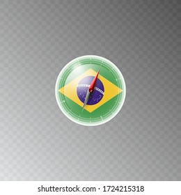 Illustration of a compass with the flag of BRAZIL on a transparent background. 