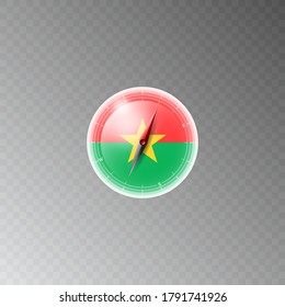 Illustration of a compass with the flag of BURKINA FASO on a transparent background. Recreation, entertainment, tours, travel, walks, routes in my country.