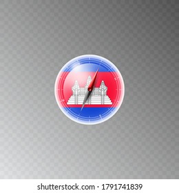 Illustration of a compass with the flag of CAMBODIA on a transparent background. Recreation, entertainment, tours, travel, walks, routes in my country.