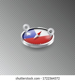 Illustration of a compass with the flag of CHILE on a transparent background. Recreation, entertainment, tours, cruises, travel, walks, routes in my country.