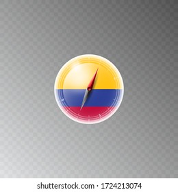 Illustration of a compass with the flag of COLOMBIA on a transparent background. Recreation, entertainment, tours, travel, walks, routes in my country.