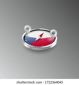 Illustration of a compass with the flag of CZECH REPUBLIC on a transparent background. Recreation, entertainment, tours, cruises, travel, walks, routes in my country.