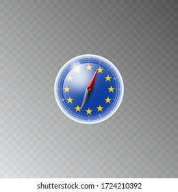 Illustration of a compass with the flag of EUROPE on a transparent background. Recreation, entertainment, tours, travel, walks, routes in my country.