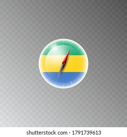 Illustration of a compass with the flag of GABON on a transparent background. Recreation, entertainment, tours, travel, walks, routes in my country.