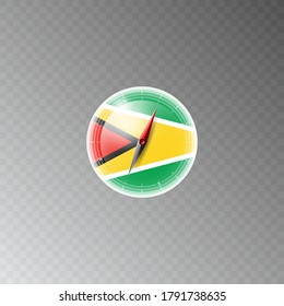 Illustration of a compass with the flag of GUYANA on a transparent background. Recreation, entertainment, tours, travel, walks, routes in my country.