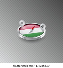 Illustration of a compass with the flag of HUNGARY on a transparent background. Recreation, entertainment, tours, cruises, travel, walks, routes in my country.