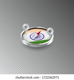 Illustration of a compass with the flag of INDIA on a transparent background. Recreation, entertainment, tours, cruises, travel, walks, routes in my country.