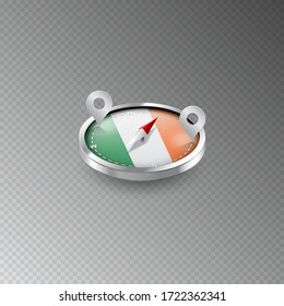 Illustration of a compass with the flag of IRELAND on a transparent background. Recreation, entertainment, tours, cruises, travel, walks, routes in my country.