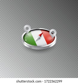 Illustration of a compass with the flag of ITALY on a transparent background. Recreation, entertainment, tours, cruises, travel, walks, routes in my country.