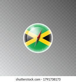 Illustration of a compass with the flag of JAMAICA on a transparent background. Recreation, entertainment, tours, travel, walks, routes in my country.