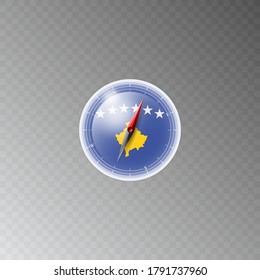 Illustration of a compass with the flag of KOSOVO on a transparent background. Recreation, entertainment, tours, travel, walks, routes in my country.