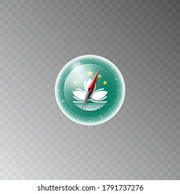 Illustration of a compass with the flag of MACAU on a transparent background. Recreation, entertainment, tours, travel, walks, routes in my country.