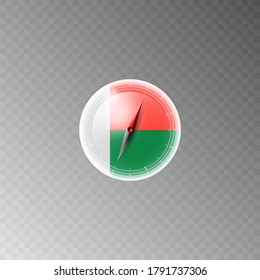 Illustration of a compass with the flag of MADAGASCAR on a transparent background. Recreation, entertainment, tours, travel, walks, routes in my country.