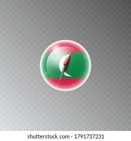 Illustration of a compass with the flag of MALDIVES on a transparent background. Recreation, entertainment, tours, travel, walks, routes in my country.